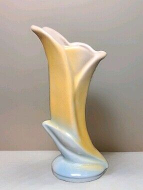 Vintage Shawnee Pottery Yellow & Blue Tulip Bud Vase #112.5